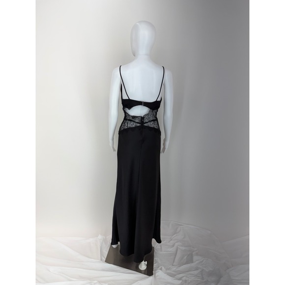 BEC BRIDGE Black Lace Trim Cutout Slip Maxi Dress Spaghetti Straps Formal Evenin - Picture 8 of 10
